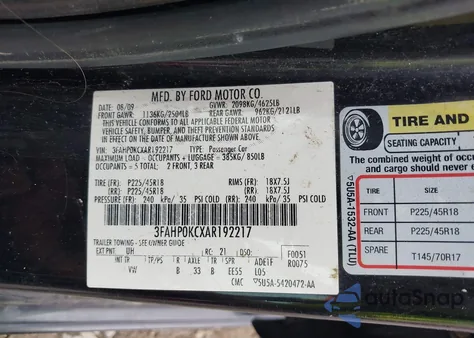 2010 Ford Fusion Sport z USA, uszkodzony, nr VIN 3FAHP0KCXAR192217